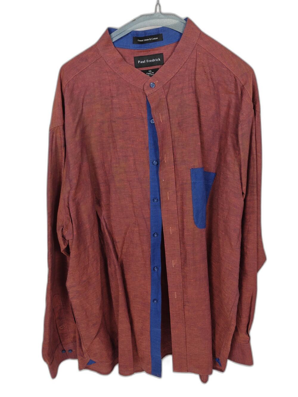 Paul Fredrick XXL Classic Fit Linen Cotton Shirt Rust Blue Banded Collar